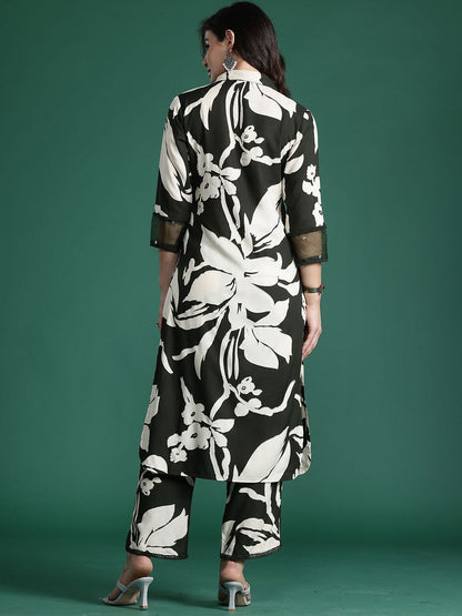 Indyancart IE Floral Printed Three-Quarter Sleeves Tunic With Trouser