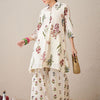 Dhiyona IE Floral Printed Pure Cotton Shirt Collar A-Line Kurta With Palazzos