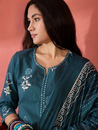 Indyancart SN Women's Floral Printed Straight Kurta & Trousers With Dupatta