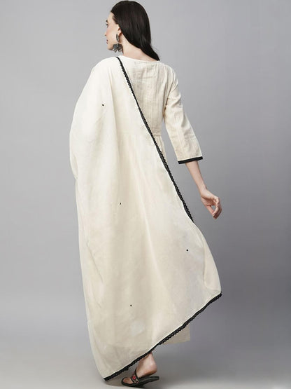 Indyancart SN Women's Woven Design Embroidered Cotton Kurta with Trousers & Dupatta