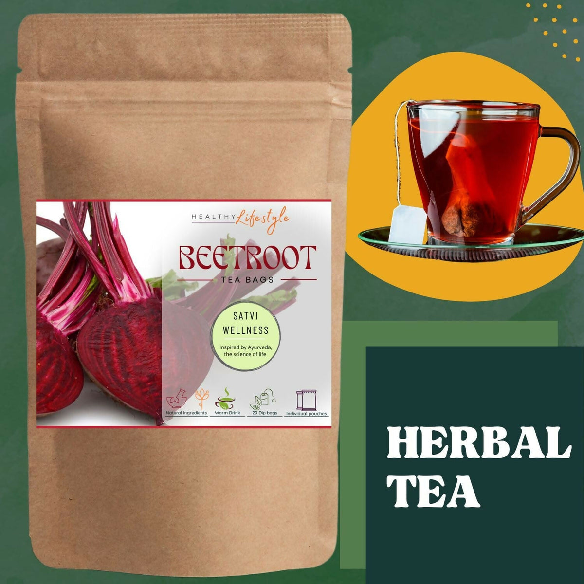Satvi Wellness Beetroot Tea | Beetroot Tea Bags | Herbal Tea