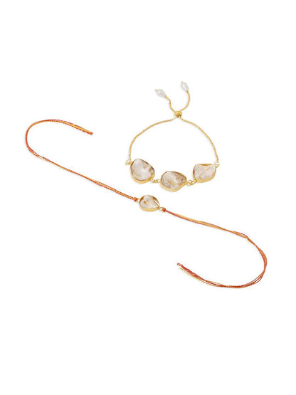Anouk Artificial Stones Studded & Pearls Beaded Bhaiya Bhabhi Rakhis With Roli Chawal