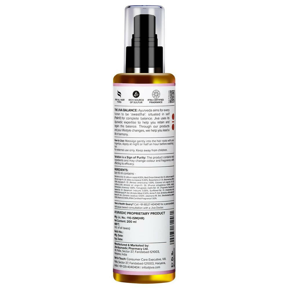 Jiva Ayurveda Onion Hair Oil bottle with dropper, natural herbal hair oil for scalp care and hair growth.