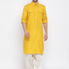 Men's Mustard Cotton Blend Pathani Pathani Kurta Set