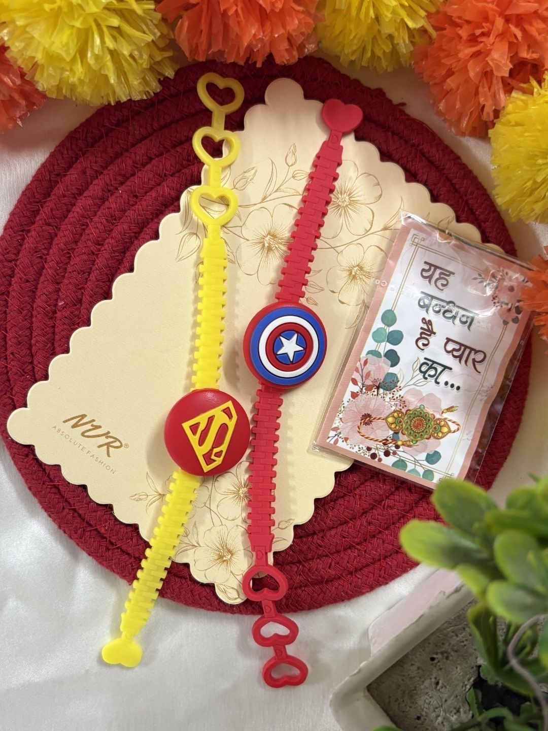 Anouk Set Of 2 Superhero Kids Rakhi With Roli Chawal Chandan Mishri