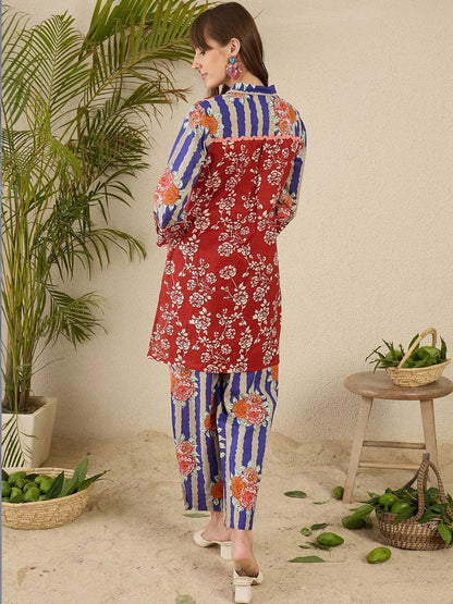 Women Floral Printed Regular Pure Cotton Kurta with Trousers