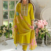 Dhiyona IE Women Embroidered Thread Work Kurta with Trousers & Dupatta