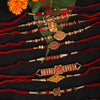 Dhiyona Red Set Of 10 Ganesha & Om Charm Rakhi