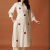 Dhiyona IE Women Floral Embroidered Mandarin Collar Thread Work Cotton Kurta with Trousers