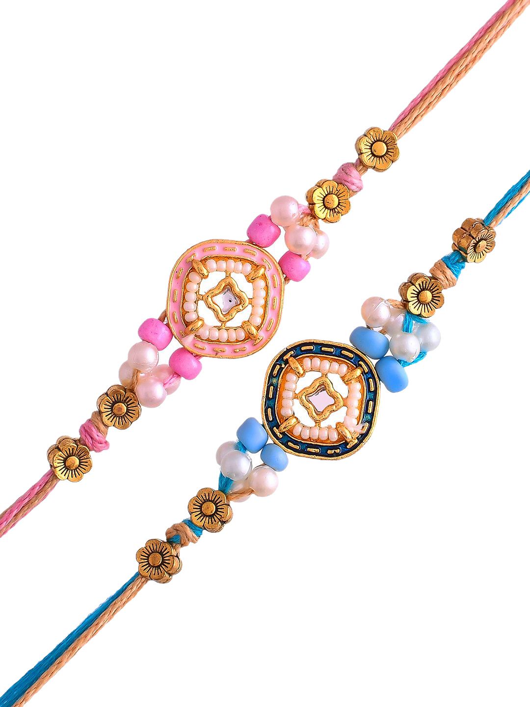 Anouk Set Of 2 Kundan Studded Thread Rakhi With Roli Chawal & Greetings Card