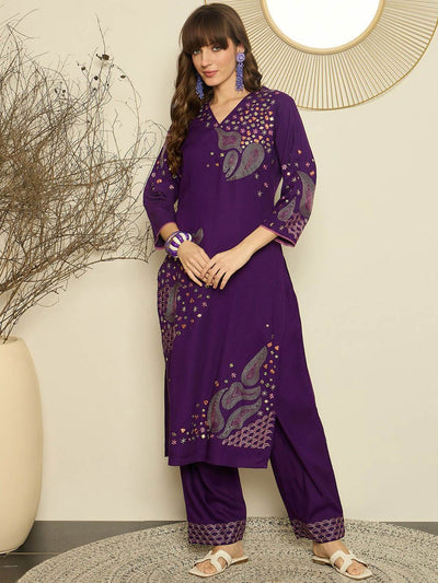 Indyancart IE Women Ethnic Motifs Embroidered Regular Mirror Work Kurta with Palazzos