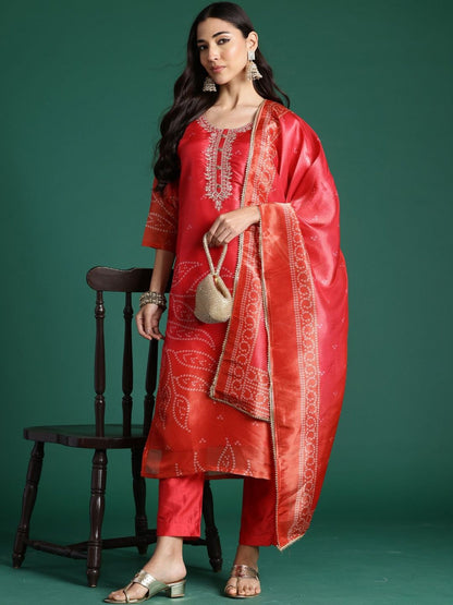 Women Ethnic Motifs Printed Regular Thread Work Kurta with Trousers & With Dupatta