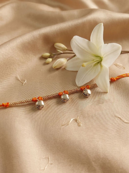 Anouk Golden Ghungroo Thread Rakhi With Roli Chawal Chandan Mishri