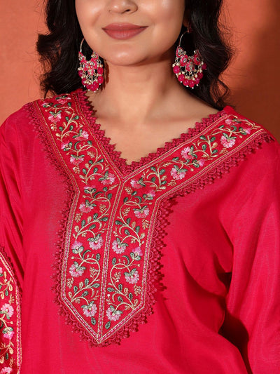 Indyancart SN Women's Embroidered Straight Kurta With Trouser & Dupatta