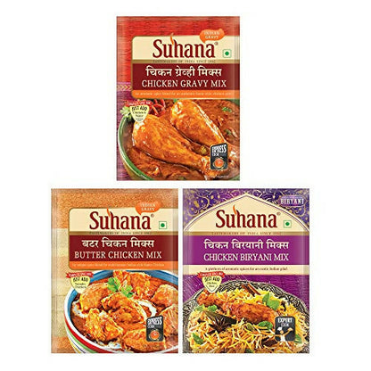 Suhana Spice Mixes - Chicken Gravy Mix, Butter Chicken Mix & Chicken Biryani Mix - Combo