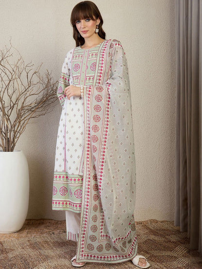 Women Ethnic Motifs Printed Cotton Kurta with Trousers & Dupatta