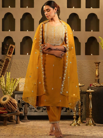 Indyancart IE Women Ethnic Motifs Embroidered Regular Sequinned Kurta with Trousers & Dupatta