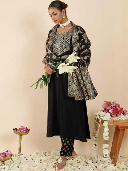 Women Ethnic Motifs Embroidered Regular Kurta with Trousers & With Dupatta