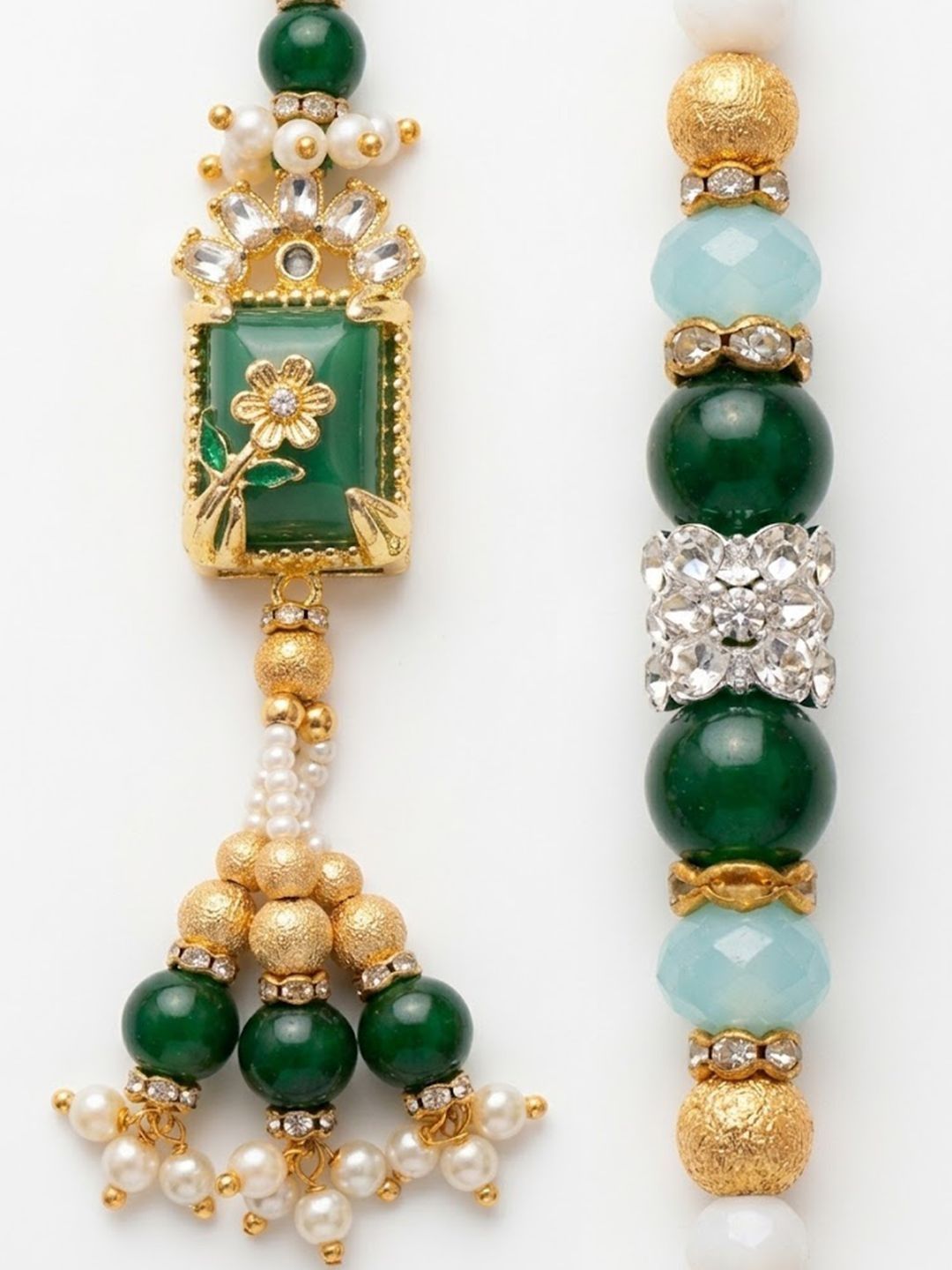 Anouk Set Of 2 Green Artificial Beads Traditional Bhaiya Bhabhi Rakhi With Roli Chawal