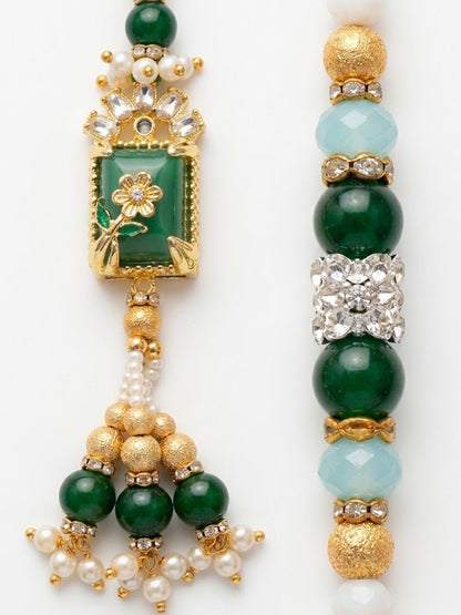 Anouk Set Of 2 Green Artificial Beads Traditional Bhaiya Bhabhi Rakhi With Roli Chawal