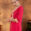 Indyancart IE Women Ethnic Motifs Embroidered Regular Gotta Patti Kurta with Trousers