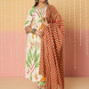 Indyancart IE Women Floral Printed Empire Thread Work Pure Cotton Kurta with Trousers & With Dupatta
