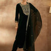 Indyancart IE Women Ethnic Motifs Embroidered Regular Velvet Kurta with Trousers & With Dupatta