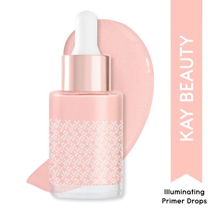 Kay Beauty Illuminating Primer Drops in Rosey Twirl, a face primer with a luminous, rose-tinged glow for radiant skin.