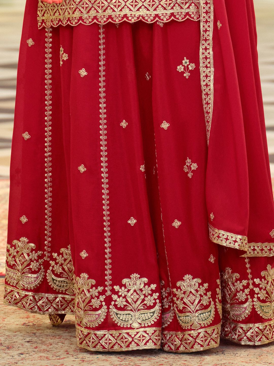 Ethnic Motifs Embroidered Kurta With Palazzos & Dupatta