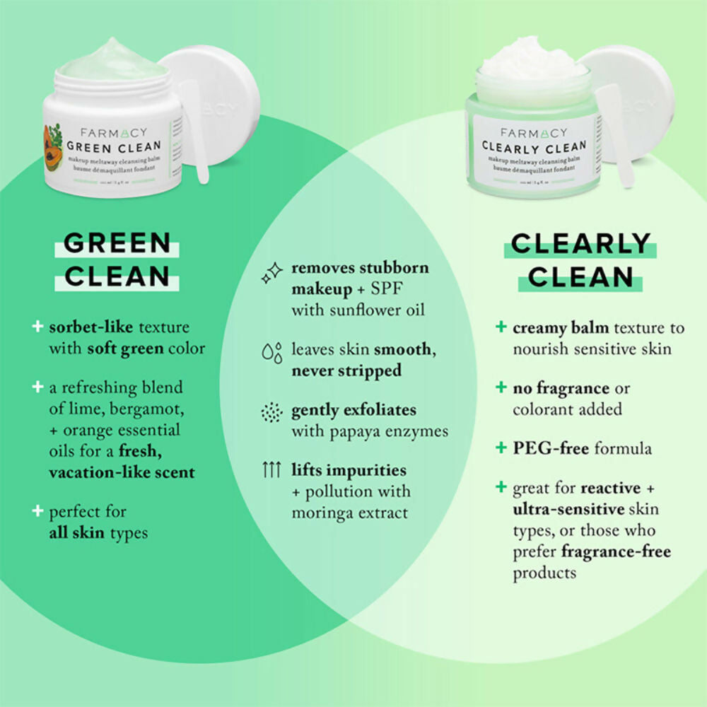 Farmacy Clearly Clean Makeup Meltaway Cleansing Balm in a jar, used for gentle face cleansing and makeup removal.