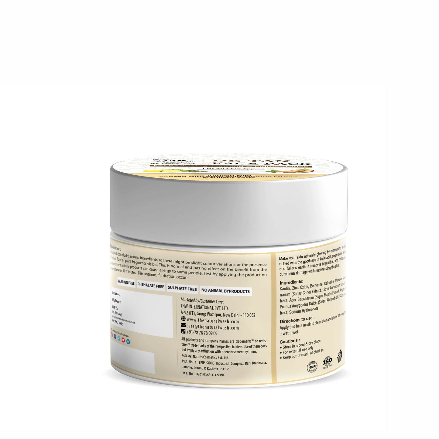 The Natural Wash De-Tan Face Pack applied on skin, promoting a glowing complexion with natural ingredients for face masks.