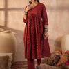 Dhiyona IE Ethnic Motifs Printed A-Line Pure Cotton Kurta With Trousers