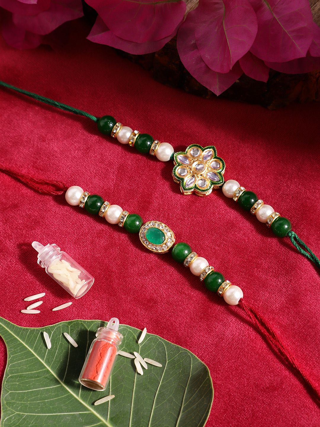 Anouk Unisex Set of 2 Beaded Bhai Bhabhi Rakhis With Roli & Chawal