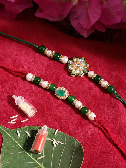 Anouk Unisex Set of 2 Beaded Bhai Bhabhi Rakhis With Roli & Chawal