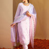 Indyancart IE Floral Embroidered Round Neck Zari Straight Kurta With Trousers & Dupatta