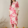 Dhiyona IE Women Peach Floral Printed Regular Kurta with Trousers