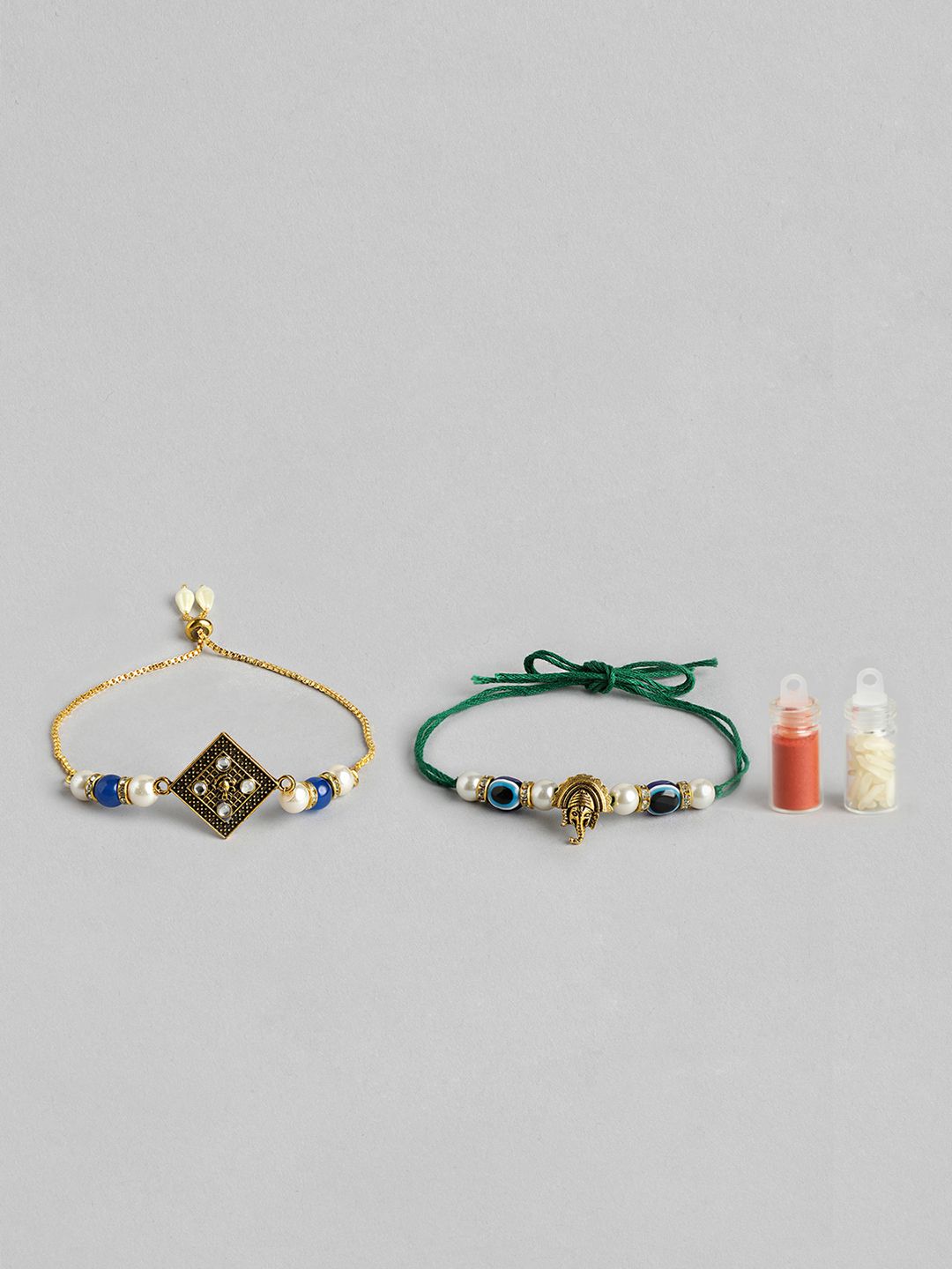 Anouk Unisex Set of 2 Beaded Bhai Bhabhi Rakhis With Roli & Chawal