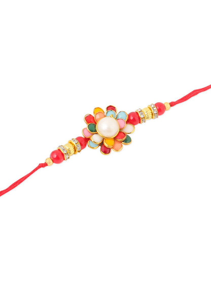 Anouk Men Multicolor Beads & Pearls Floral Design Thread Rakhi For Rakshabandhan