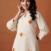Indyancart IE Embroidered Mandarin Collar Pure Cotton A-Line Top With Trousers