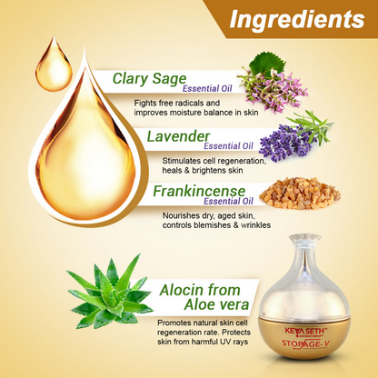 Keya Seth Aromatherapy Age Reversal Complex face cream in a jar, with a smooth, creamy texture and natural herbal ingredients.