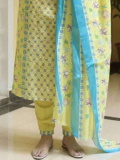 Women Ethnic Motifs Printed Regular Pure Cotton Kurta with Trousers & Dupatta
