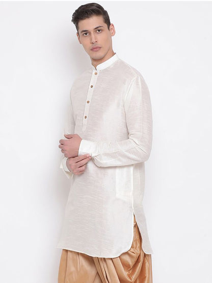 Men's Cream Cotton Blend Pathani Kurta Pyjama Set