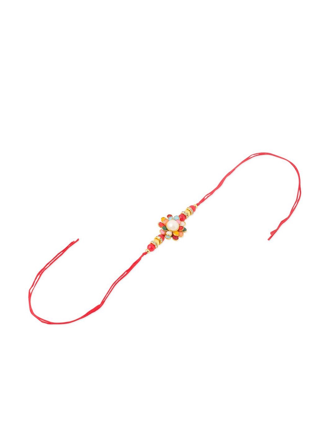 Anouk Men Multicolor Beads & Pearls Floral Design Thread Rakhi For Rakshabandhan