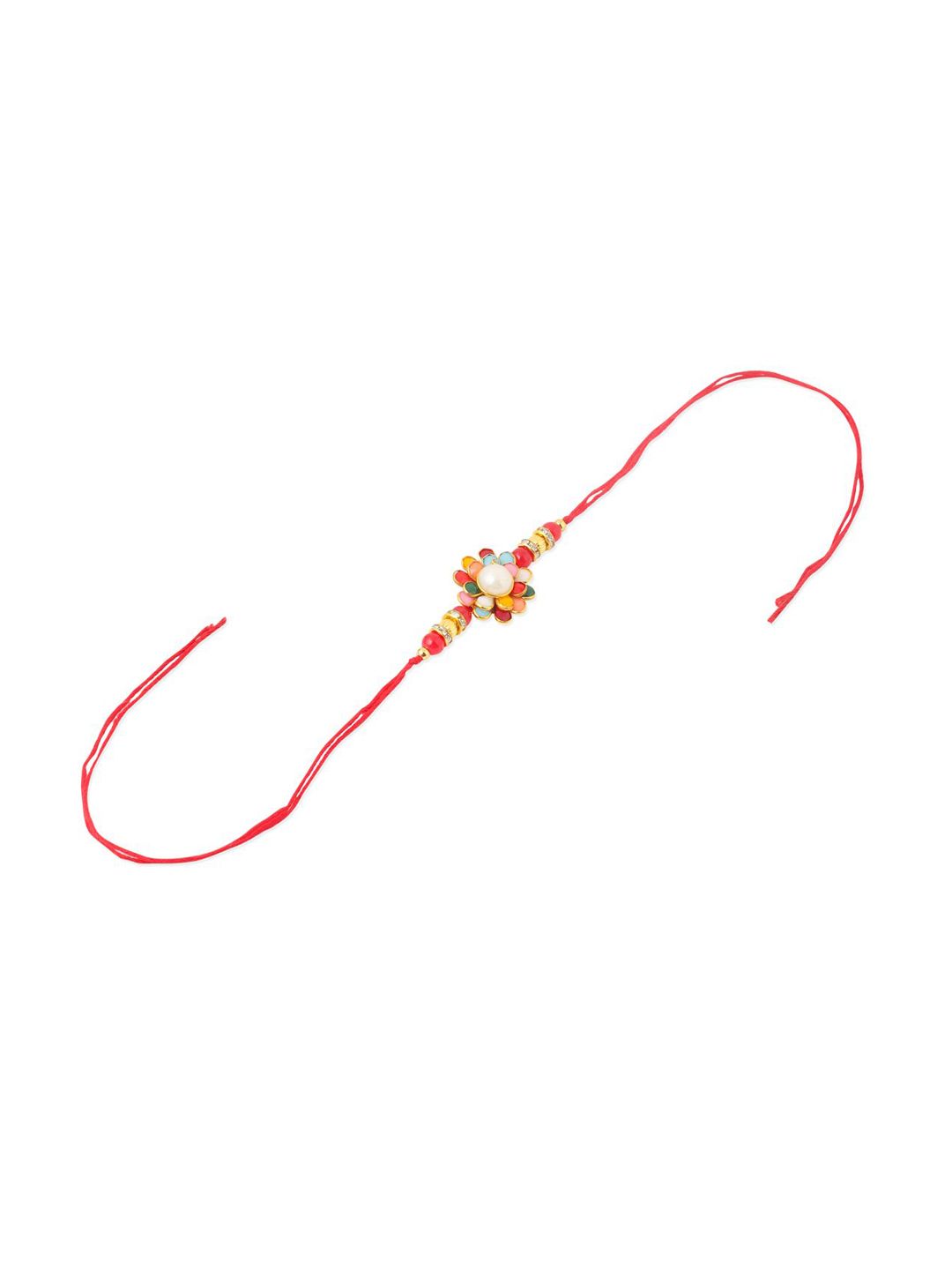 Anouk Men Multicolor Beads & Pearls Floral Design Thread Rakhi For Rakshabandhan