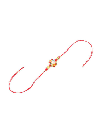 Anouk Men Multicolor Beads & Pearls Floral Design Thread Rakhi For Rakshabandhan