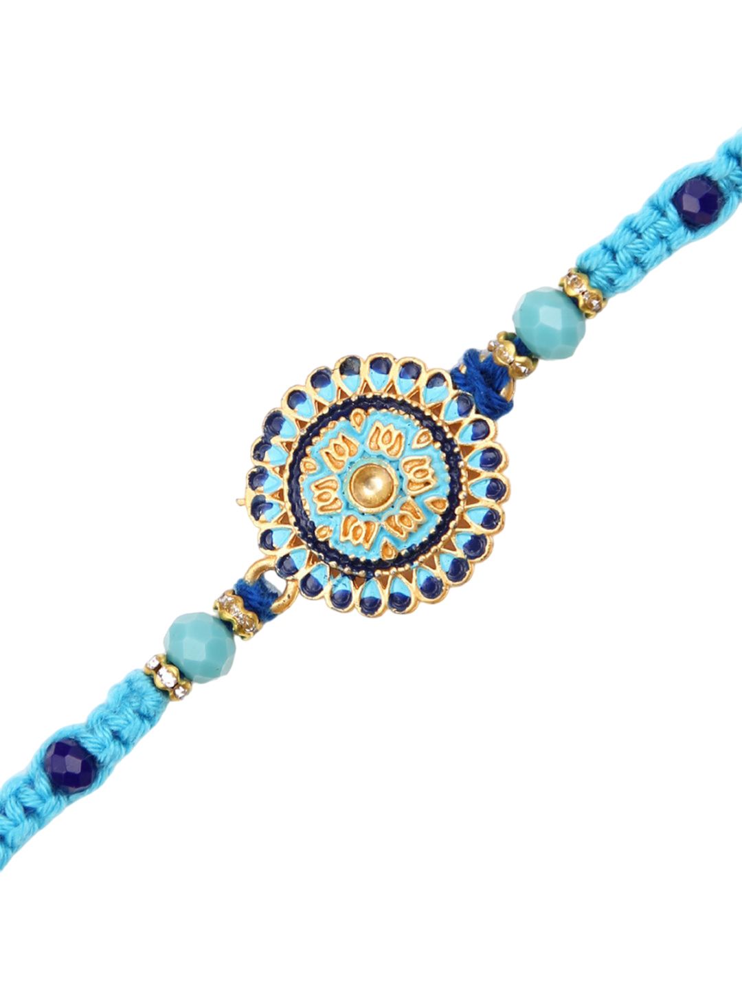 Anouk Enameled Beaded Thread Rakhi With Roli Chawal & Greetings Card