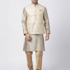 Men's Beige Silk Blend Straight Jacket  Kurta and Pyjama Set