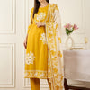 Dhiyona IE Women Floral Printed Regular Mirror Work Pure Cotton Kurta with Trousers & With Dupatta