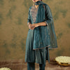 Indyancart IE Ethnic Motifs Embroidered Liva Straight Kurta With Trousers & Dupatta