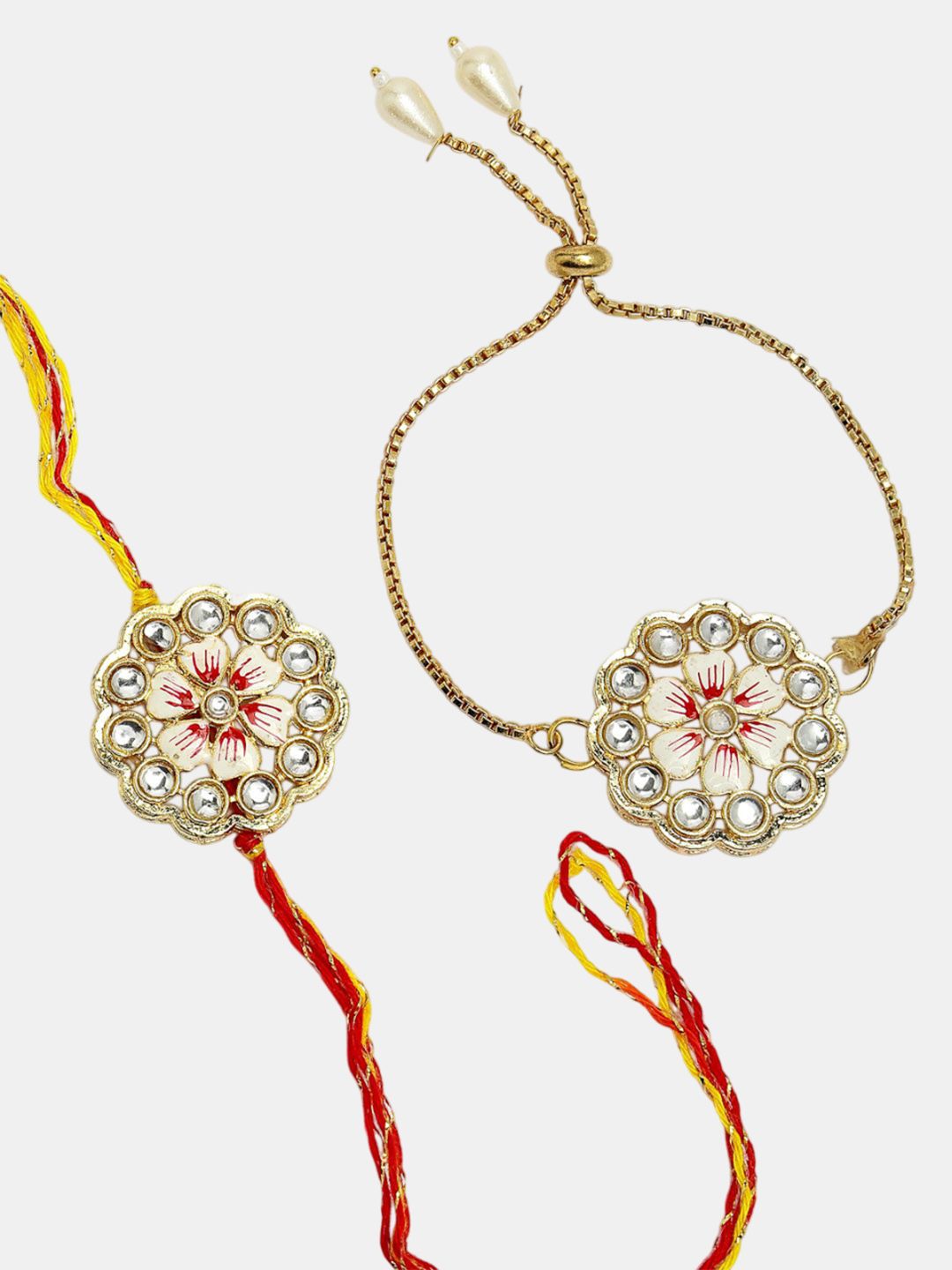 Anouk Unisex Set Of 2 Gold Kundan-Studded Bhaiya Bhabhi Rakhi Set With Roli Chawal